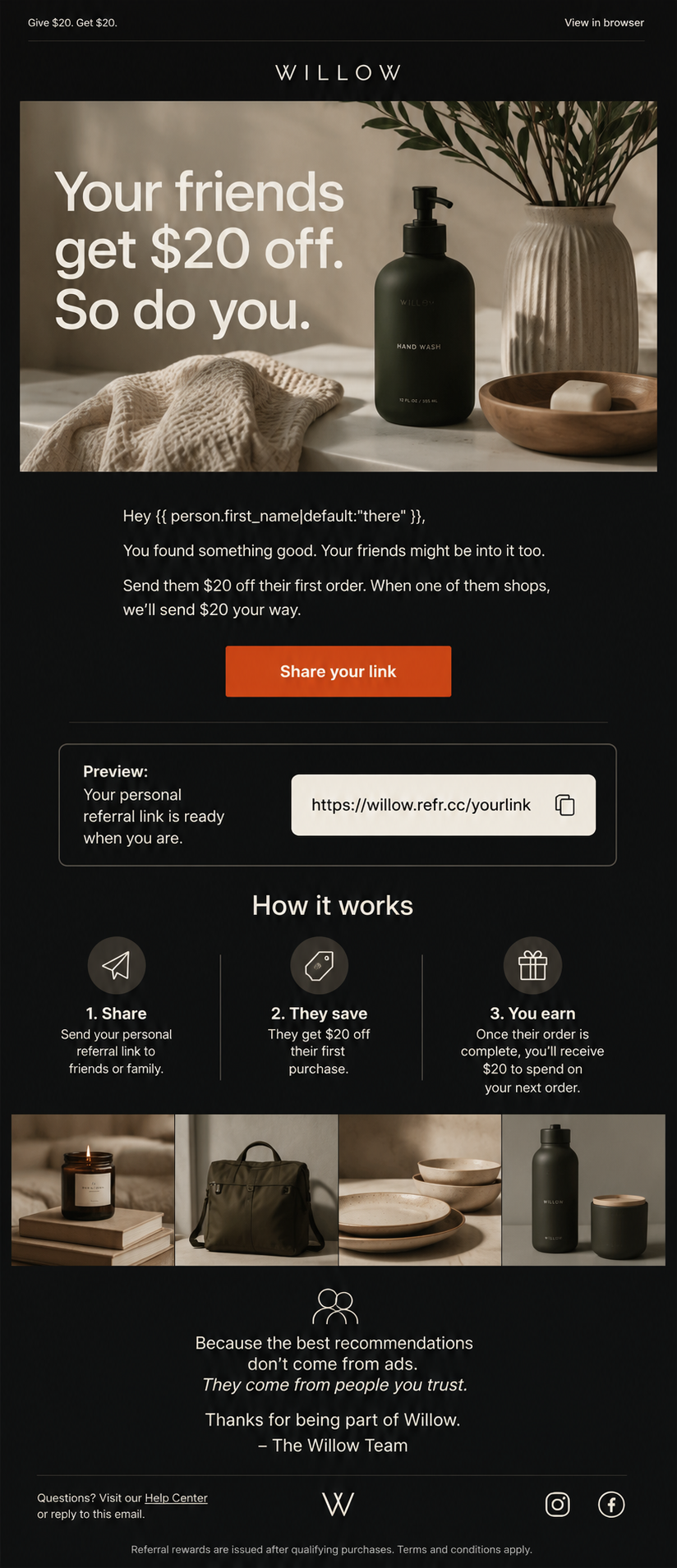 Example referral invitation email for an advocate who has not shared