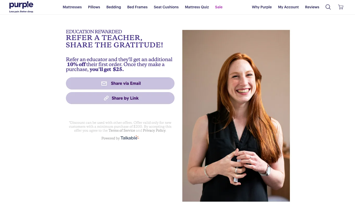 Purple Education Rewarded referral campaign