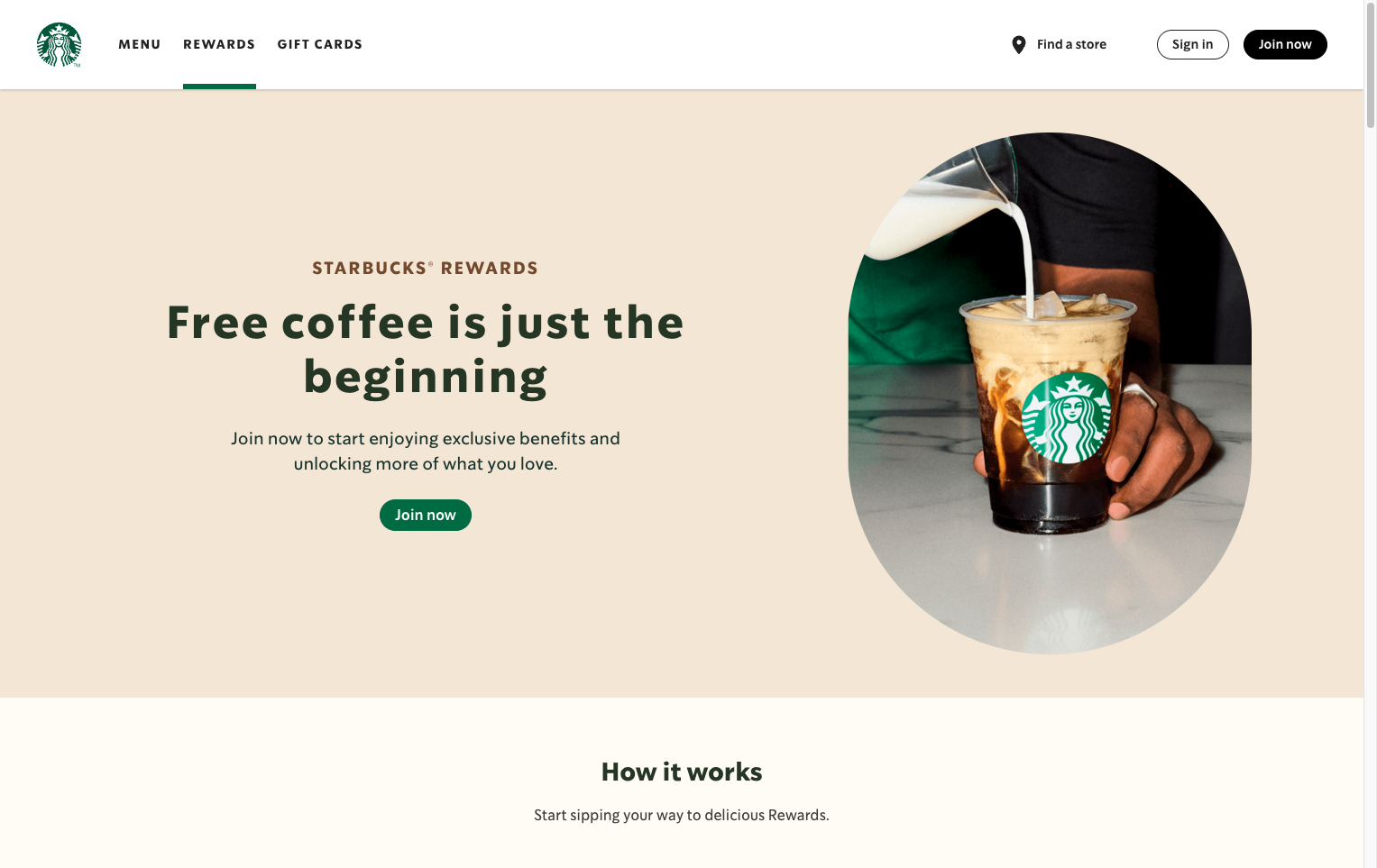 Starbucks Rewards program page