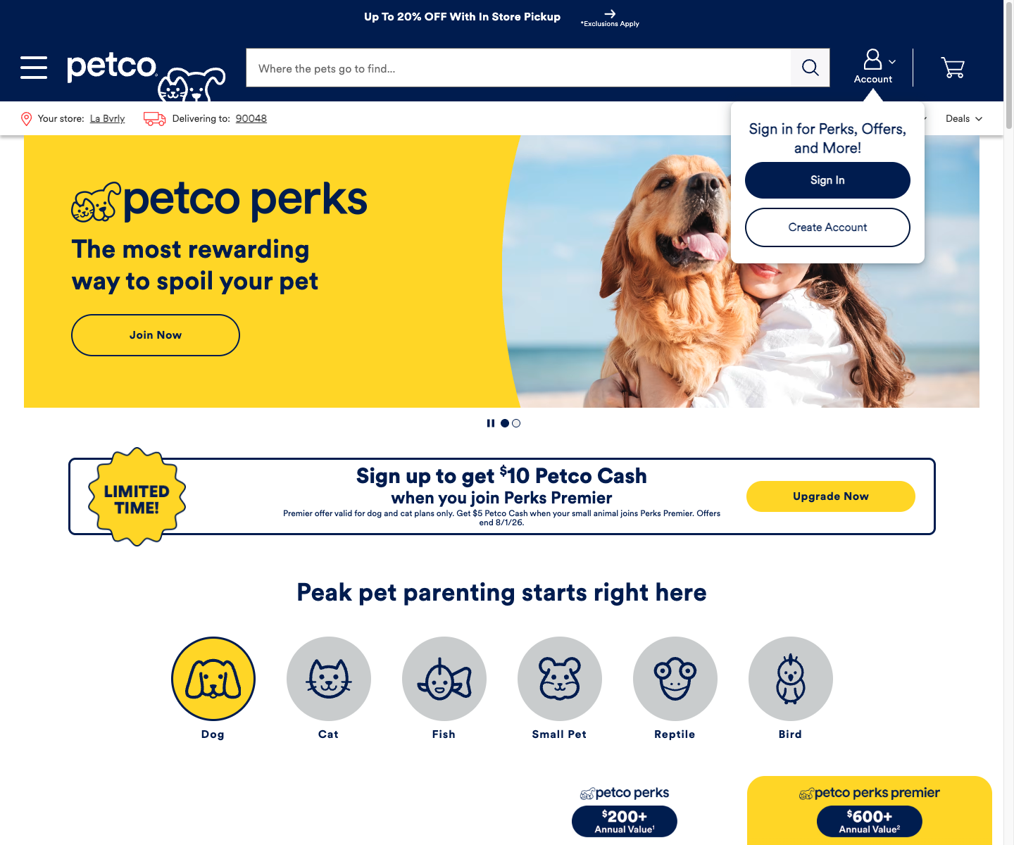 Petco Perks program page