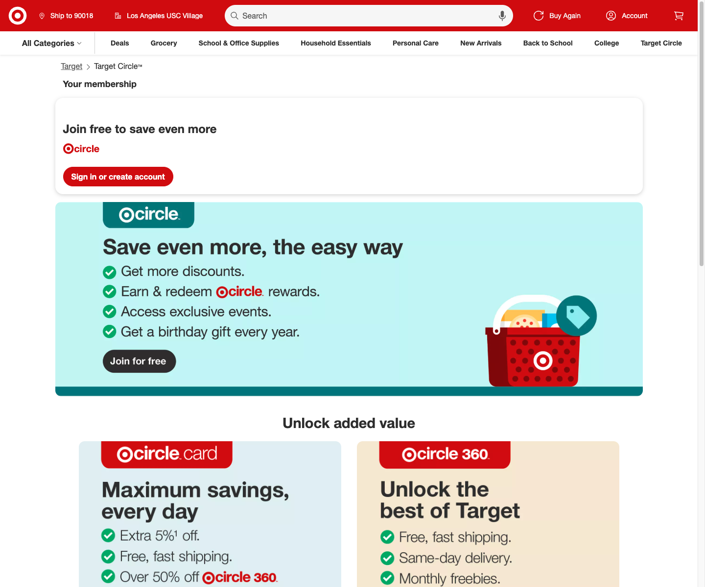 Target Circle program page