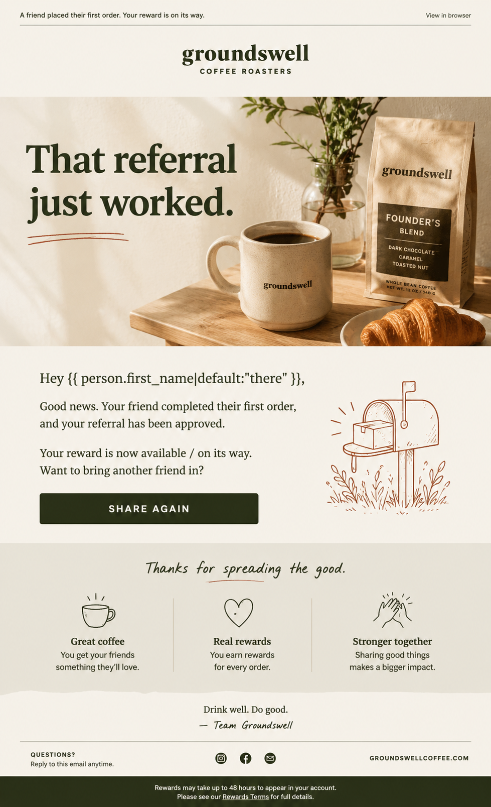 Example referral approved email for an advocate