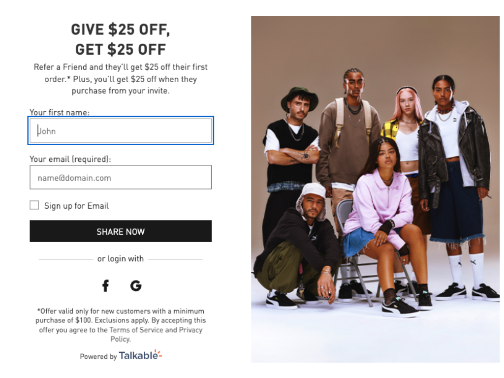 PUMA desktop referral campaign