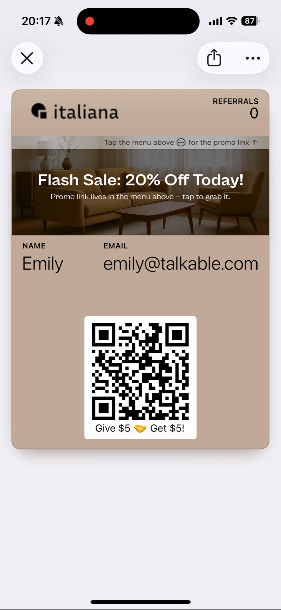 Wallet pass front with active promo