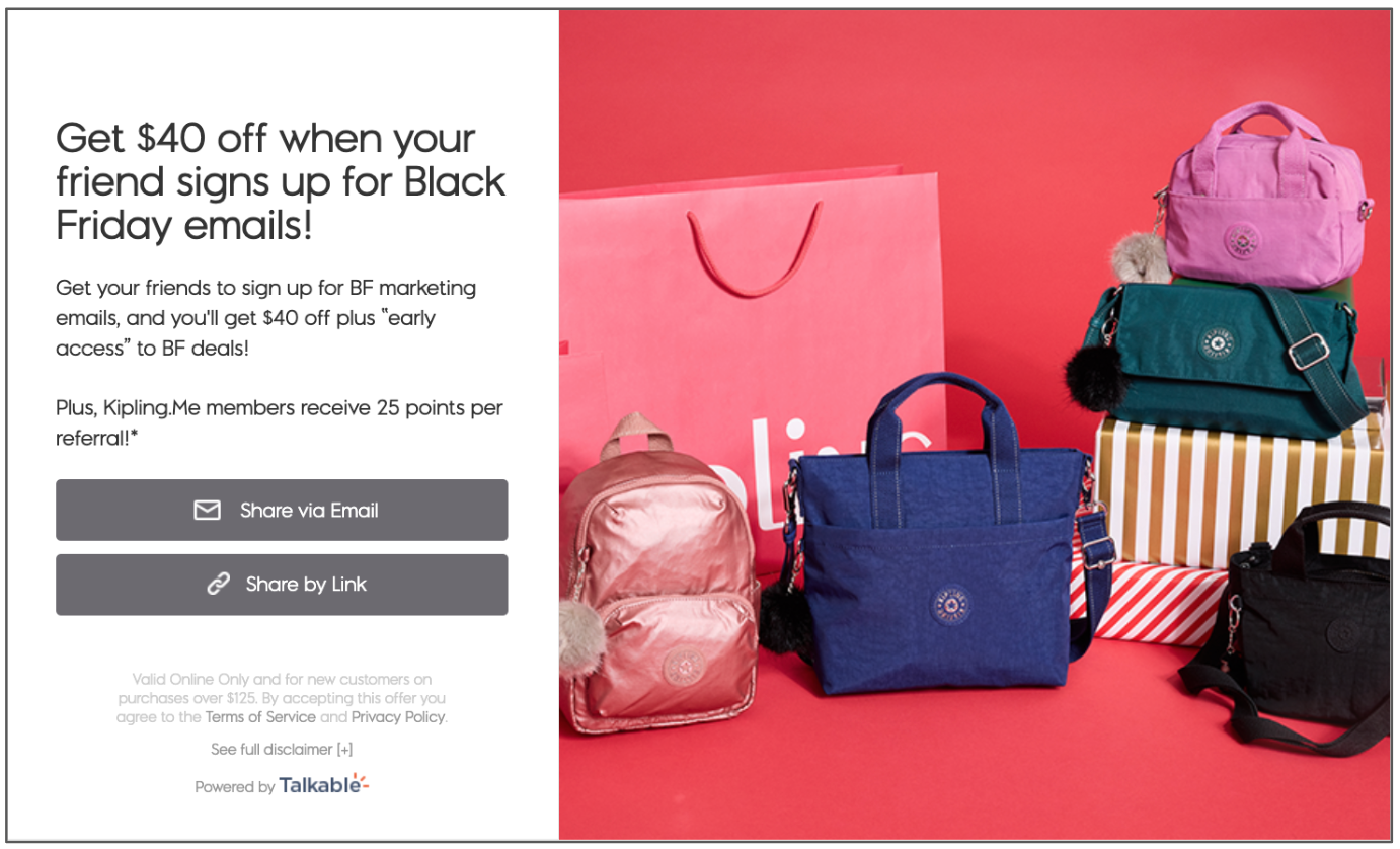 Kipling Cyber Week referral campaign