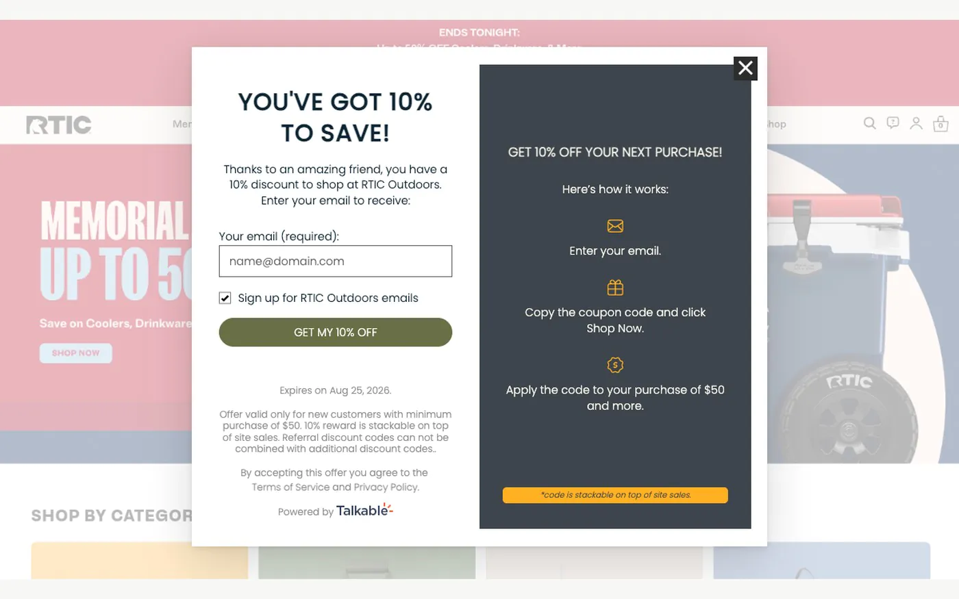 RTIC Memorial Day referral friend claim screen
